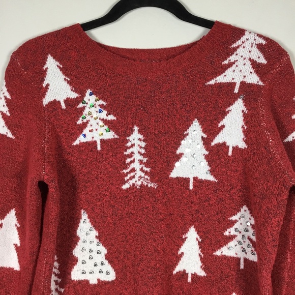 Winter trees Christmas holiday sweater white trees with sequins size M (8-10) - Picture 2 of 7